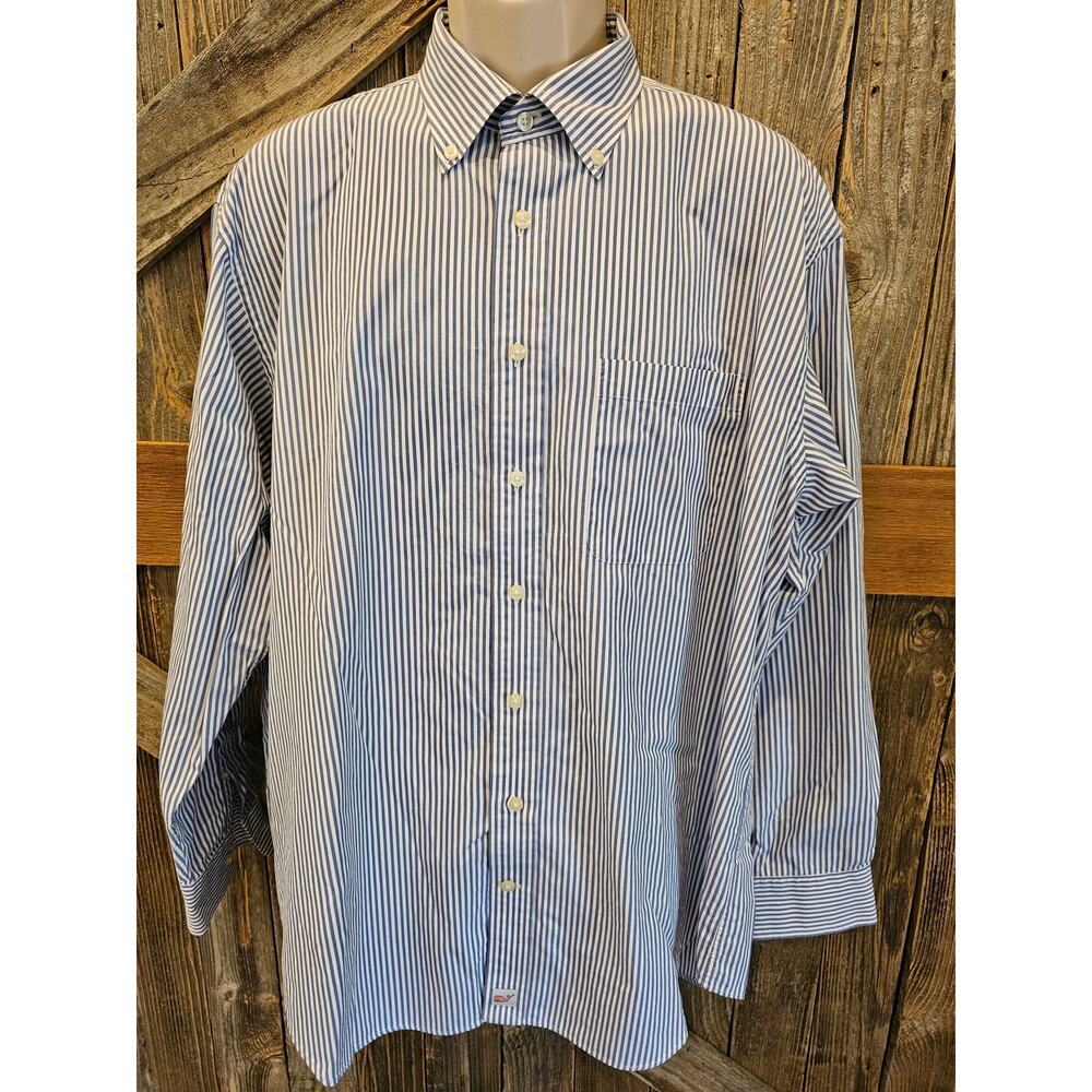 Vineyard Vines Murray shirt size XL Blue white stripes proffesional long sleeve#